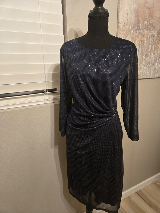 Alexa B Dresses & Skirts - NWOT Navy Sequin Ruched Midi Dress